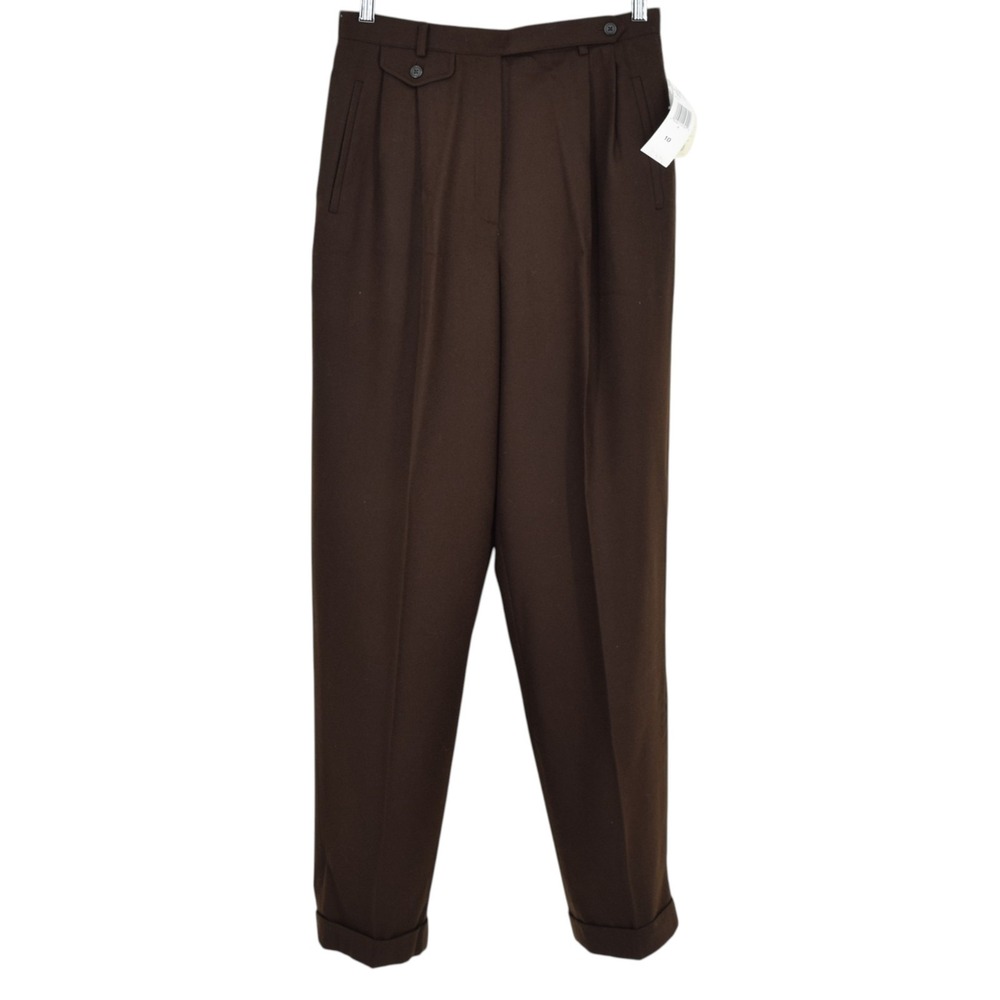 NWT Lauren Ralph Lauren Womens 10 Thoroughbred Worsted Wool Brown Pants Trousers